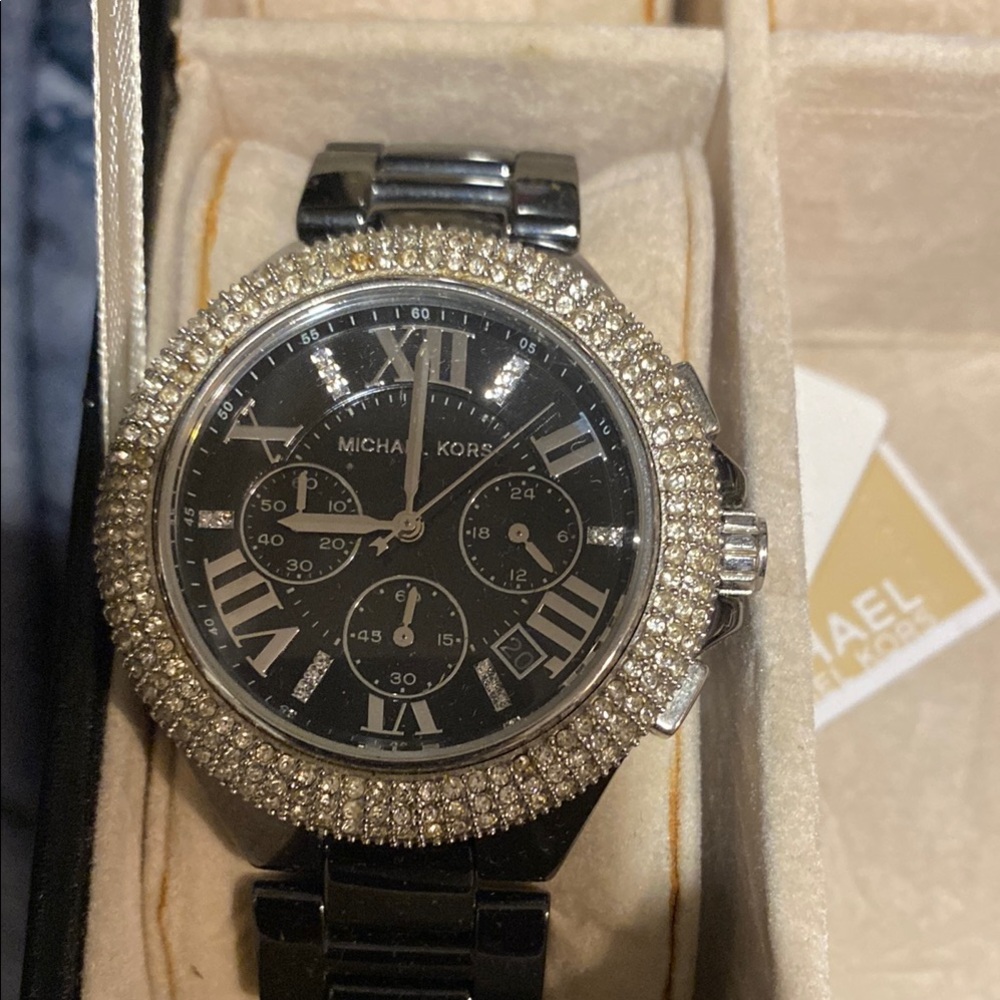 Michael Kors Black and Silver Crystal Watch
